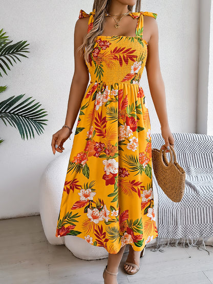 Flowers Print Suspender Corset Dress Ins Fashion Holiday Beach Long Dresses Summer Clothing For Women