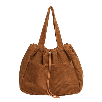 Ins Corduroy Shoulder Bags Drawstring Multi-pocket Handbag Women Underarm Bags