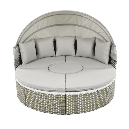 TOPMAX Patio Furniture Round Outdoor Sectional Sofa Set Rattan Daybed Two-Tone Weave Sunbed With Ret