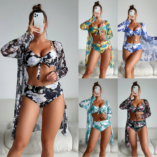 Fashion Multi-color Printed Bikini Three-piece Women's Swimsuit