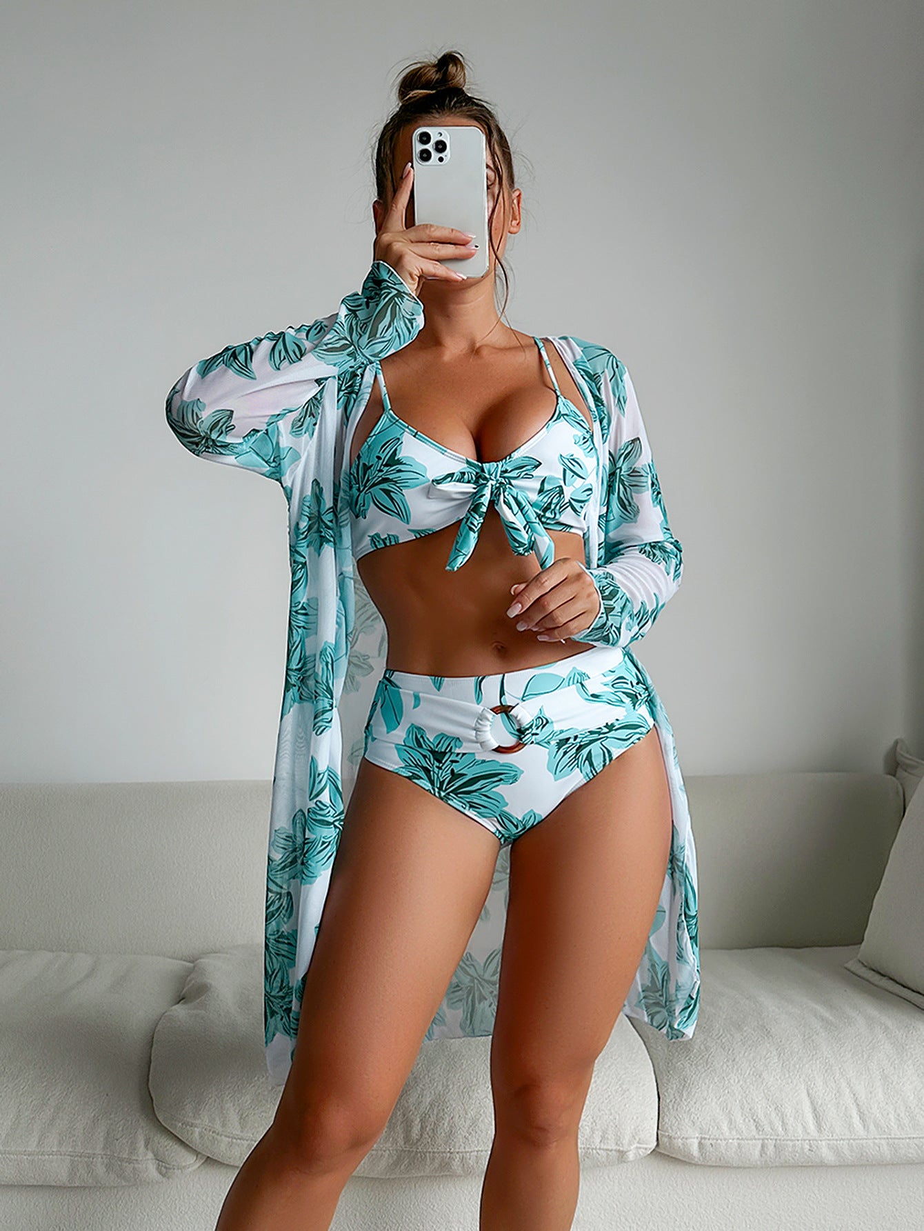 Fashion Multi-color Printed Bikini Three-piece Women's Swimsuit