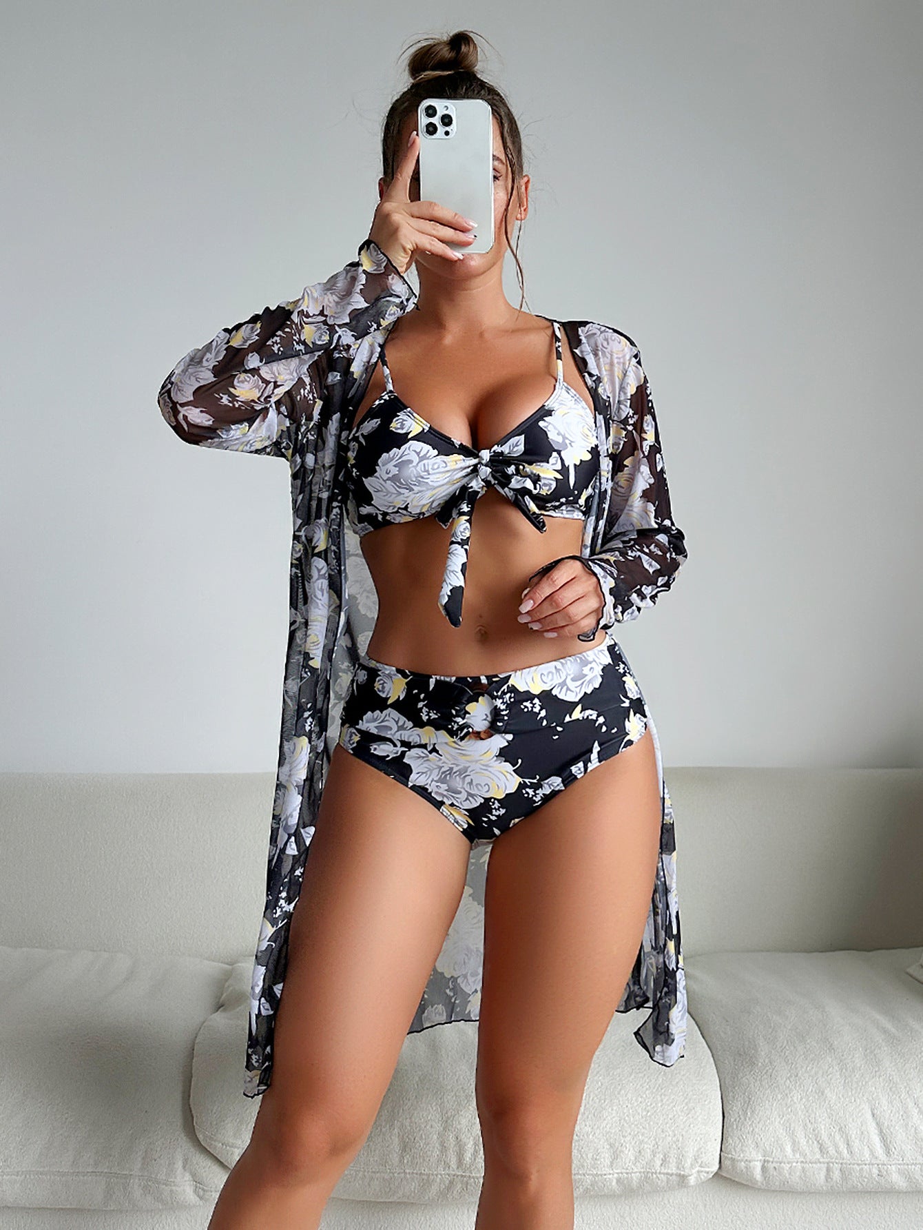 Fashion Multi-color Printed Bikini Three-piece Women's Swimsuit