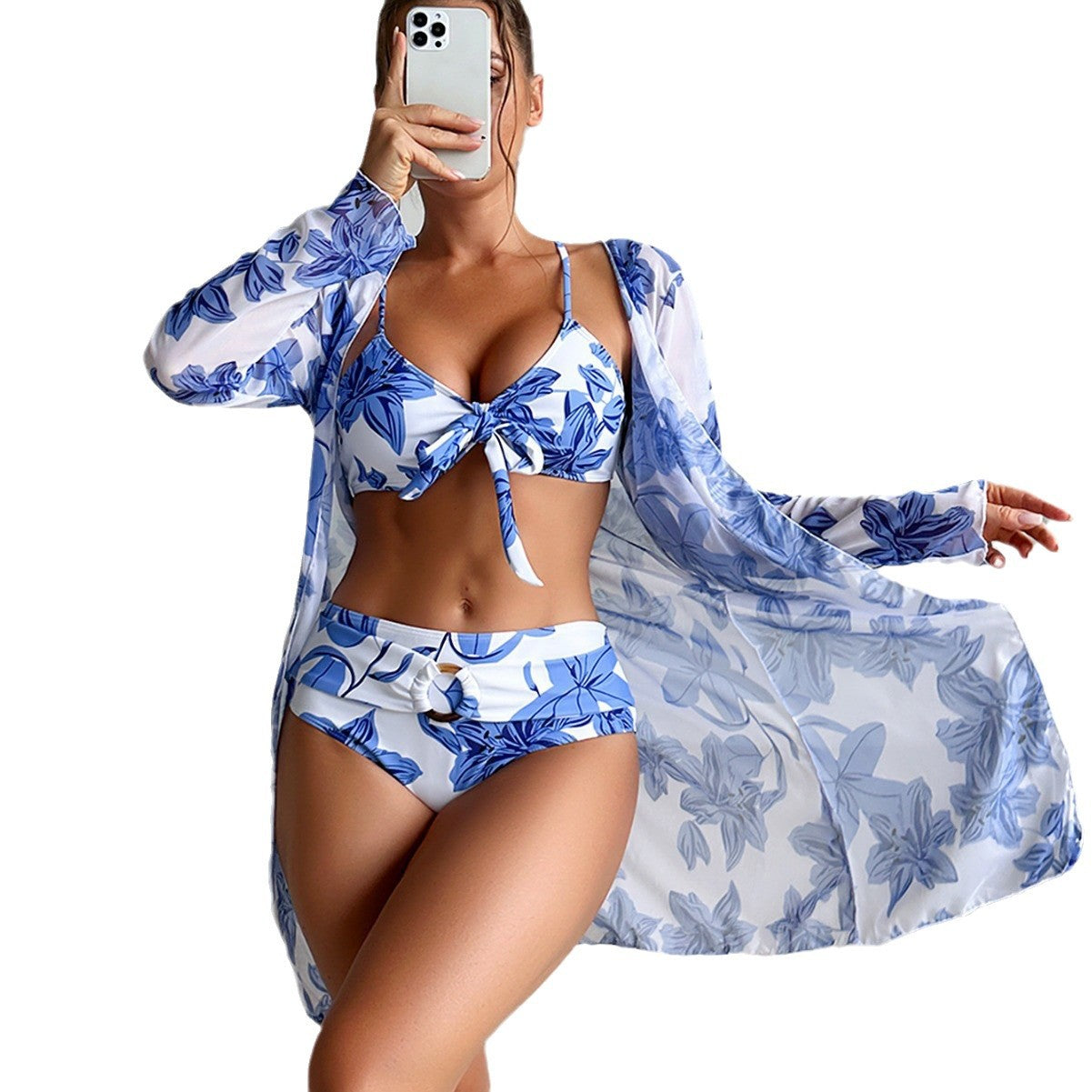 Fashion Multi-color Printed Bikini Three-piece Women's Swimsuit