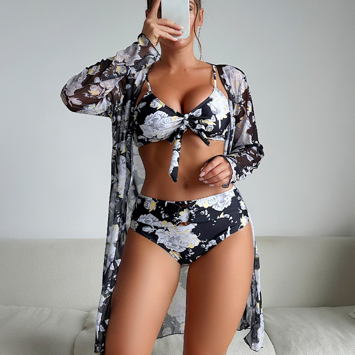 Fashion Multi-color Printed Bikini Three-piece Women's Swimsuit