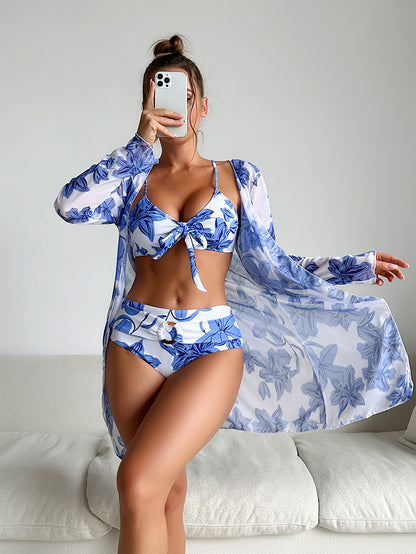 Fashion Multi-color Printed Bikini Three-piece Women's Swimsuit