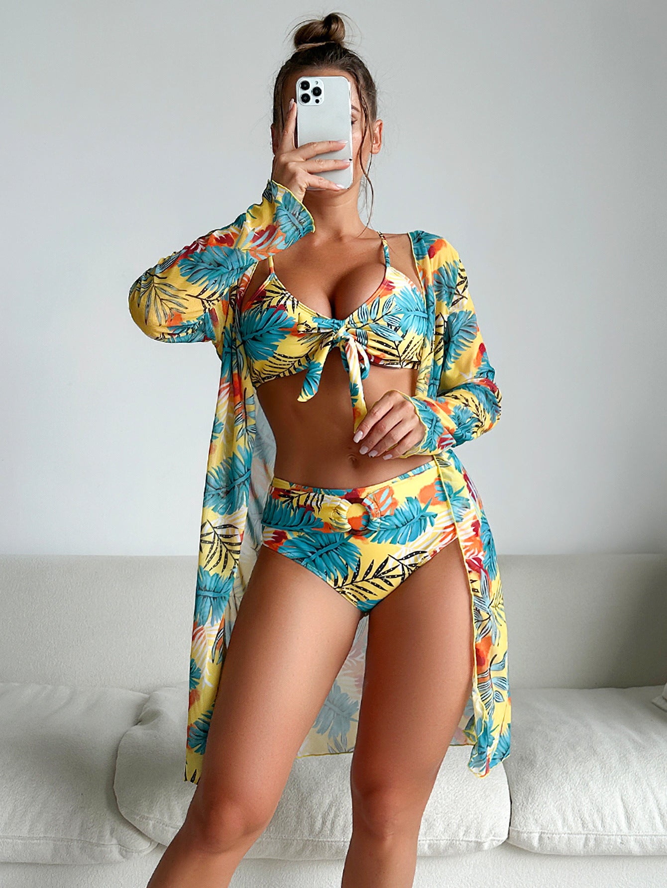 Fashion Multi-color Printed Bikini Three-piece Women's Swimsuit