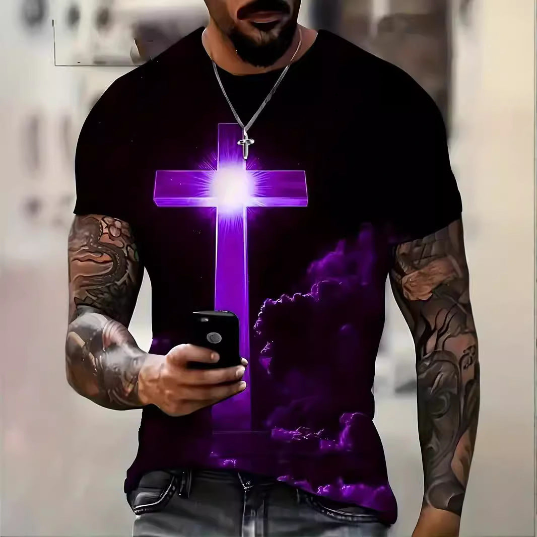 Men's Cross 3D Digital Printing Loose Casual Short Sleeve