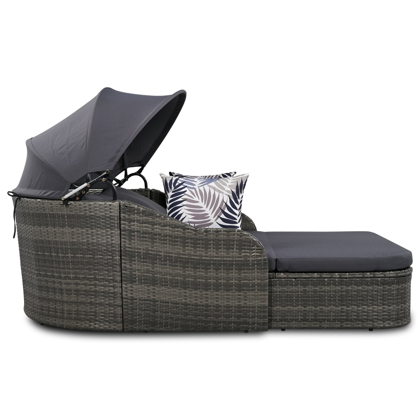 79.9 Outdoor Sunbed With Adjustable Canopy, Double Lounge, PE Rattan, Gray